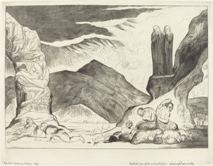 De cirkel van de vervalsers, Dante en Virgil bedekken hun neuzen vanwege de stank