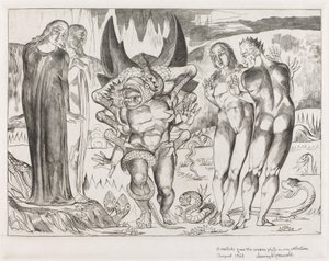 De cirkel van de dieven, Agnolo Brunelleschi aangevallen door een zesvoetige slang door William Blake