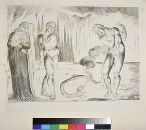 De Cirkel van de Dieven: Buoso Donati aangevallen door de slang, Inferno, Canto XXV, illustratie bij de 