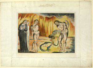 De Cirkel van de Dieven; Buoso Donati aangevallen door de Slang. Inferno, canto XXV door William Blake