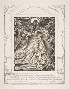 De vernietiging van Jobs zonen, uit Illustraties van het Boek Job, 1825-26 door William Blake