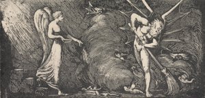 De man die de kamer van de tolk veegt door William Blake