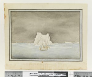 IJs gepasseerd 25 november 1788. Breedtegraad 57 graden 30 minuten Z. Lengtegraad 288 graden 00 minuten O in de Sirius