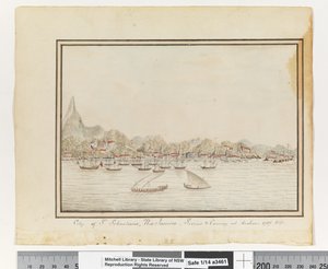 Stad van St. Sebastians, Rio Janeiro: Sirius & Konvooi voor Anker. 1787