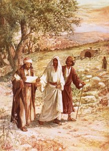 Jezus verschijnt aan twee discipelen op de weg naar Emmaüs door William Brassey Hole