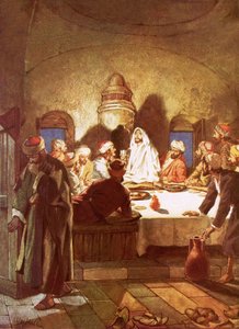 Jezus breekt brood en geeft zijn discipelen de beker