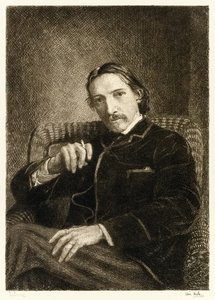 Robert Louis Stevenson (1850-1894) Britse auteur, vooral bekend om zijn bestsellers Schateiland, Ontvoerd en De vreemde zaak van Dr. Jekyll en Mr. Hyde. Illustratie door William Brassey Hole