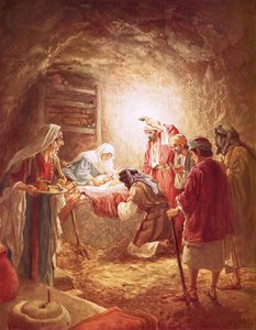 De herders vinden het kindje Christus liggend in een kribbe