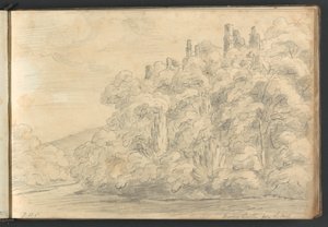 Berry Castle vanaf de molen door William Brockedon