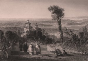 Uitzicht vanaf Sacro Monte in Varese, Lombardije, Italië, staalgravure door T Willmore naar tekening van William Brockedon, circa 23x18 cm door William Brockedon