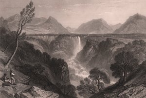 Uitzicht op de watervallen van Marmore nabij Terni, Umbrië, Italië, staalgravure door James Tibbitts Willmore naar tekening van William Brockedon, circa 23x18.5 cm door William Brockedon