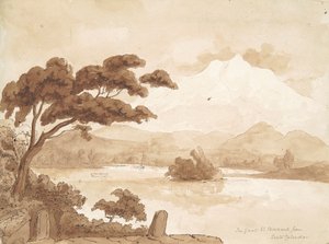 recto: Landschap met meer en bergen