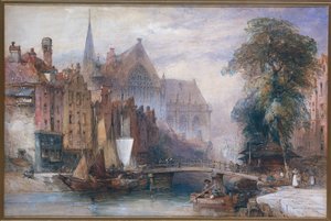Gezicht op de Nieuwe Kerk en de Nieuwezijds Voorburgwal te Amsterdam, vanuit het Noorden