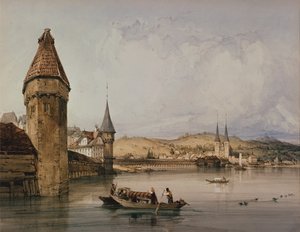 Stad van Luzern, aan het meer van Vierwoudstreken door William Callow