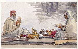 Twee heilige mannen die de Granth Saheb lezen, Umritsar