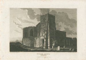 Tutbury Priory Kerk (gravure) door William Carter