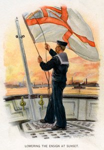 Het strijken van de vlag bij zonsondergang, ca. 1890-ca. 1893 door William Christian Symons