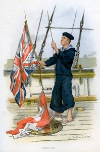 Matroos van de Koninklijke Marine seint, ca. 1890-ca. 1893