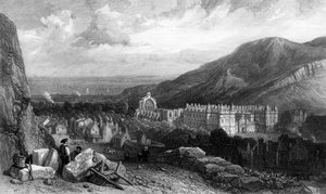 Holyrood vanaf de Calton-Hill, gegraveerd door William Miller, 1842