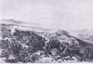 Tweede aanval van de Garde, toen ze de twee kanonbatterijen heroverden bij de Slag om Inkerman, illustratie uit Britse gevechten op land en zee, 1915 door William Crimea Simpson