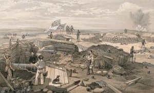 Het interieur van de Redan, genomen vanaf de linkerzijde kijkend naar de Salient-hoek, kijkend naar het zuiden door William Crimea Simpson