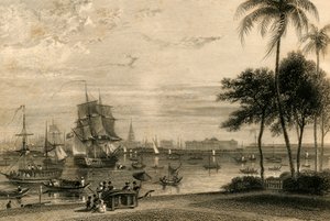Calcutta, vanaf Garden House Reach, 1835 door William Daniell