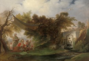 Indisch Landschap met Figuren bij een Stroom door William Daniell
