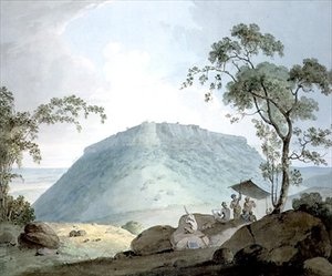 Zuid-Oost Uitzicht op Hill Fort van Bijaigaih, Bihar door William Daniell