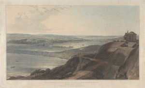 Uitzicht op de stad en een deel van de haven van Falmouth vanaf Pendennis Castle, Cornwall door William Daniell