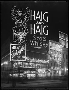 Verlichte reclame voor Haig en Haig Whiskey, New York City, 6 januari 1917