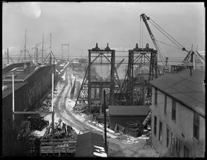 Montague Street kantoren van de New York Dock Company, genomen vanaf de straatbrug, Brooklyn, 17 februari 1917