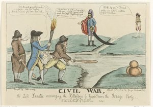 Engelse spotprent op de Nederlandse burgertwisten, 1787 door William Dent
