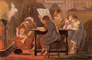 Zaterdagavond: een gezin leest en vermaakt zich 