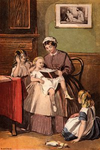 De vriendelijke dienaar: een meid leest voor aan jonge kinderen door William Dickes