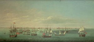 Britse, Franse, Portugese en Spaanse Koopvaarders en Oorlogsschepen bij Cadiz