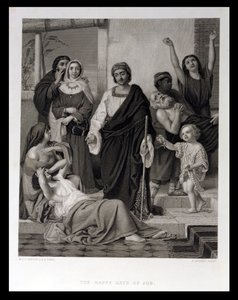 De Gelukkige Dagen van Job, gegraveerd door H. Bourne door William Dobson