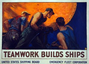 Wervingscampagne Teamwork Builds Ships, pub. 1917 door William Dodge Stevens
