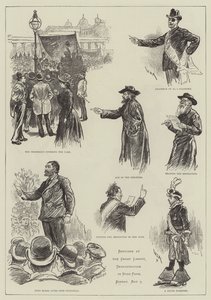 Schetsen bij de grote arbeidersdemonstratie in Hyde Park door William Douglas Almond