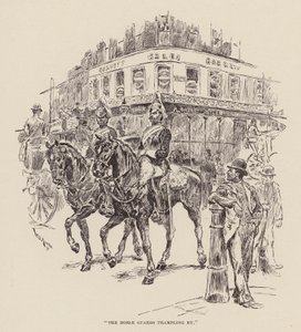 De cavalerie die voorbij marcheert (gravure)