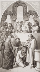 De doop van koning Ethelbert (ca. 552-616) van Kent door St. Augustinus in Canterbury in 597, uit 
