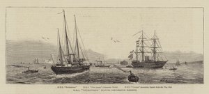 HMS Enchantress verlaat de Haven van Portsmouth door William Edward Atkins