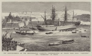De Versterkingen van de Middellandse Zee Garnizoenen, Ontscheping van Troepen van HMS Crocodile en Euphrates in Malta