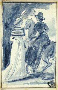 Twee Vrouwen (Een te Paard) in Kleding uit de Late 18e Eeuw door William Edward Frost