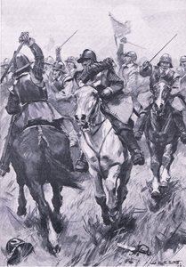 Het cavaleriegevecht bij Dunbar 3 september 1650, illustratie uit Britse gevechten op land en zee, 1915