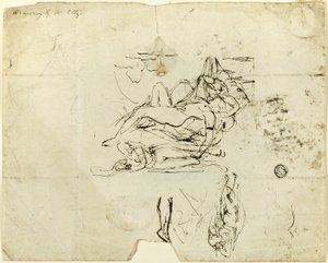 Schetsen van liggende vrouwelijke naakt en verliefd stel door William Etty