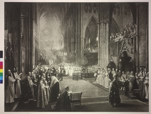 Ceremonie van het 50-jarig troonjubileum van koningin Victoria in Westminster Abbey op 21.6.1887 door William Ewart Lockhart