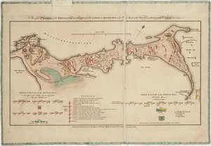 Een plan van de operaties van de Britse troepen in Egypte van de landing in Aboukir Bay op 8 maart tot de Slag bij Alexandrië op 21 maart inclusief