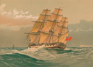 Een fregat met 38 kanonnen, ca. 1770, laat 19e-begin 20e eeuw door William Frederick Mitchell