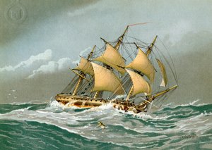 Een Koninklijke Marine Fregat met 28 Kanonnen, ca. 1794, ca. 1890-ca. 1893 door William Frederick Mitchell