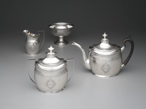 Theepot, roomkan, afvalkom en suikerkom, c.1795 door William Garret Forbes